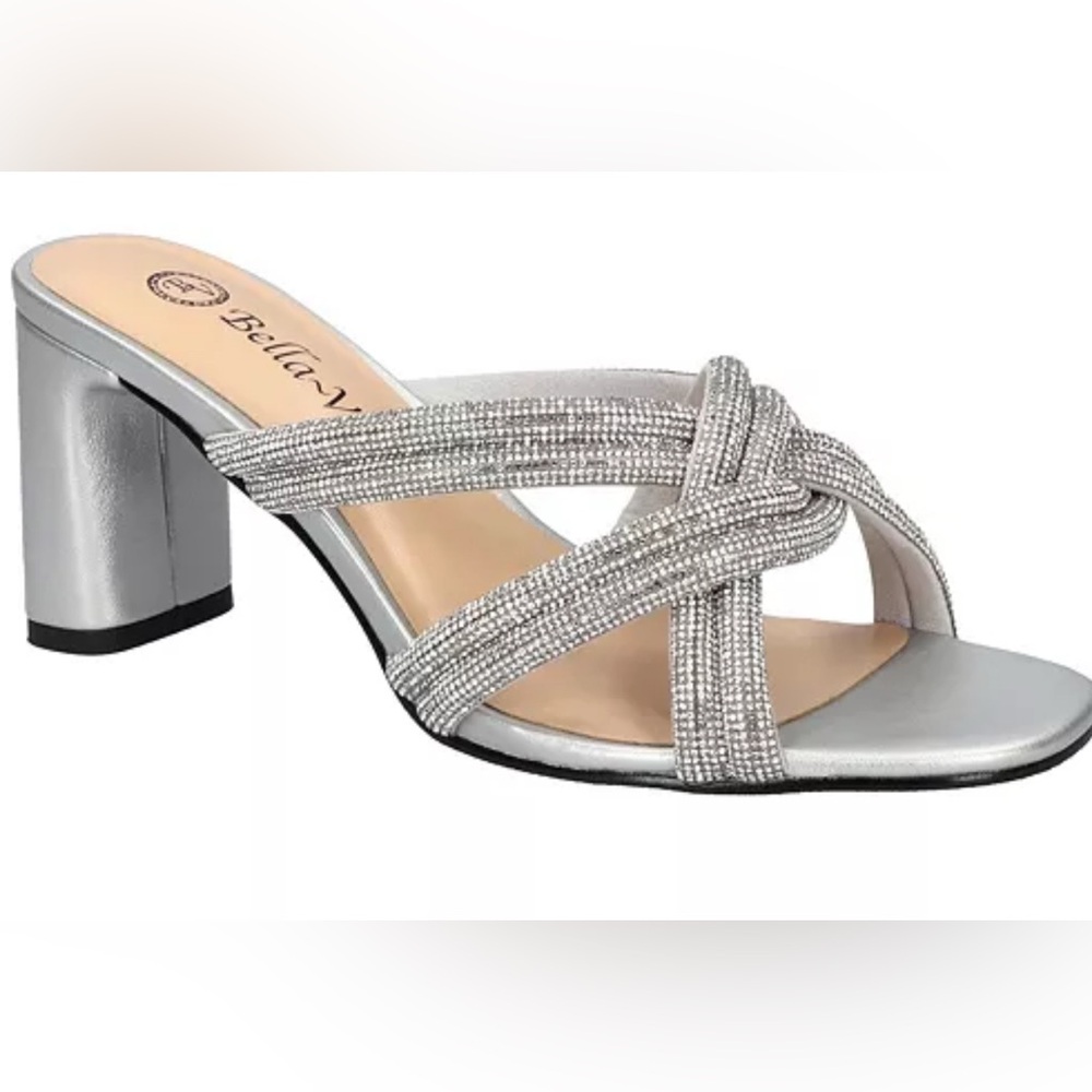 Bella Marie Silver Suede Women's Heeled Slip On Sandals